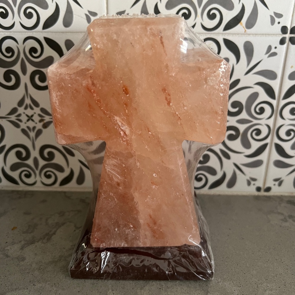 Himalayan Pink Salt Lamps Cross- Large Night Light, LED light, USB CORD, NEW